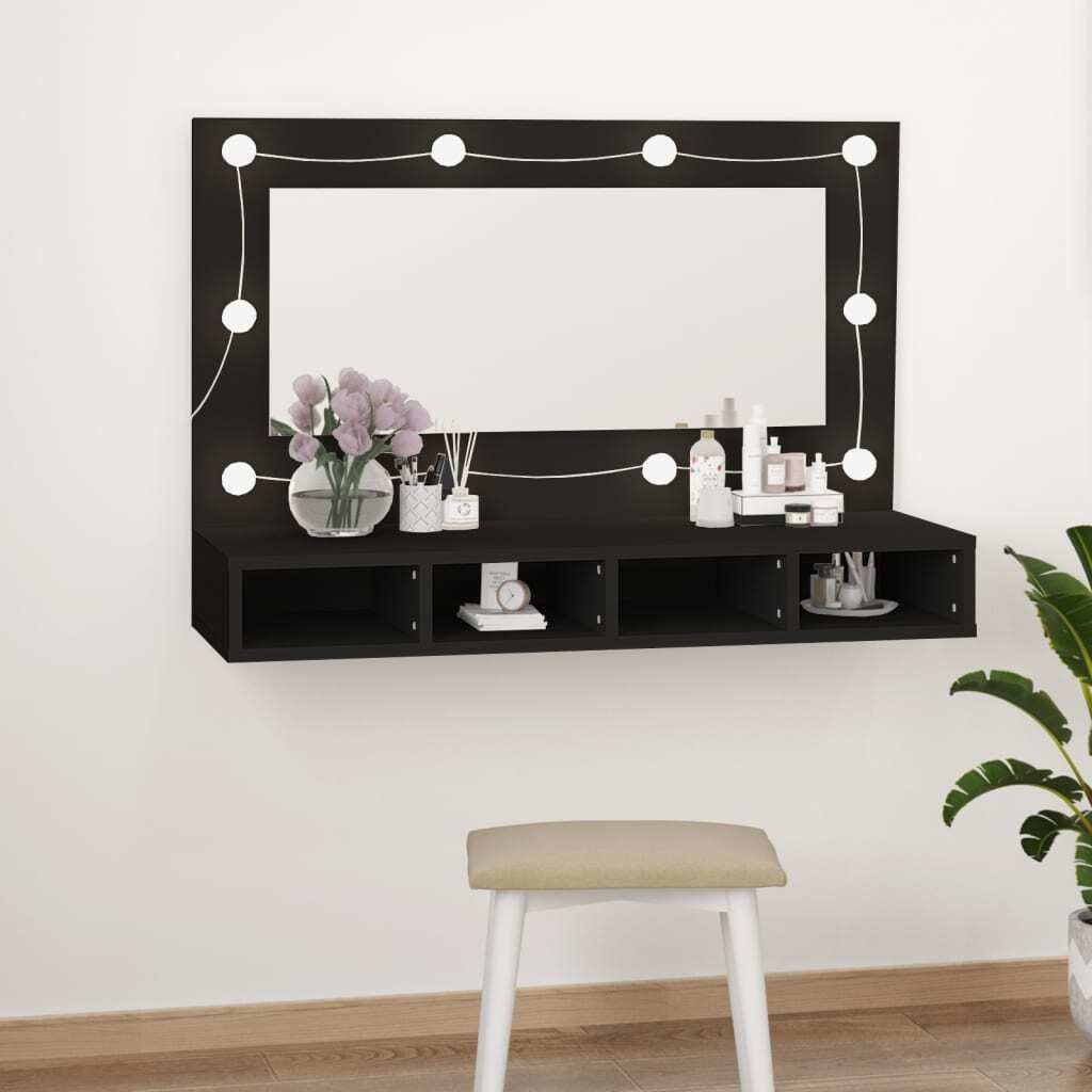 ZMH Spiegelschrank mit LED Schwarz 90x31,5x62 cm