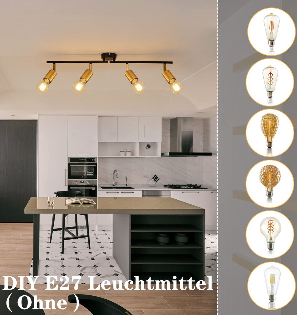 ZMH Deckenleuchte Vintage 4 Flammig Deckenstrahler I E27 Produktbild 6