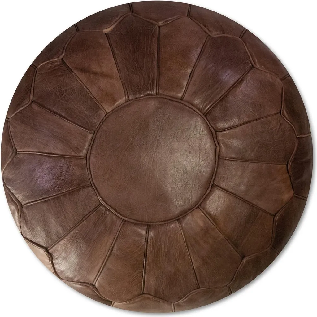 Pouf Marocchino XL in Pelle Pieno Fiore Cioccolato - Riempito
