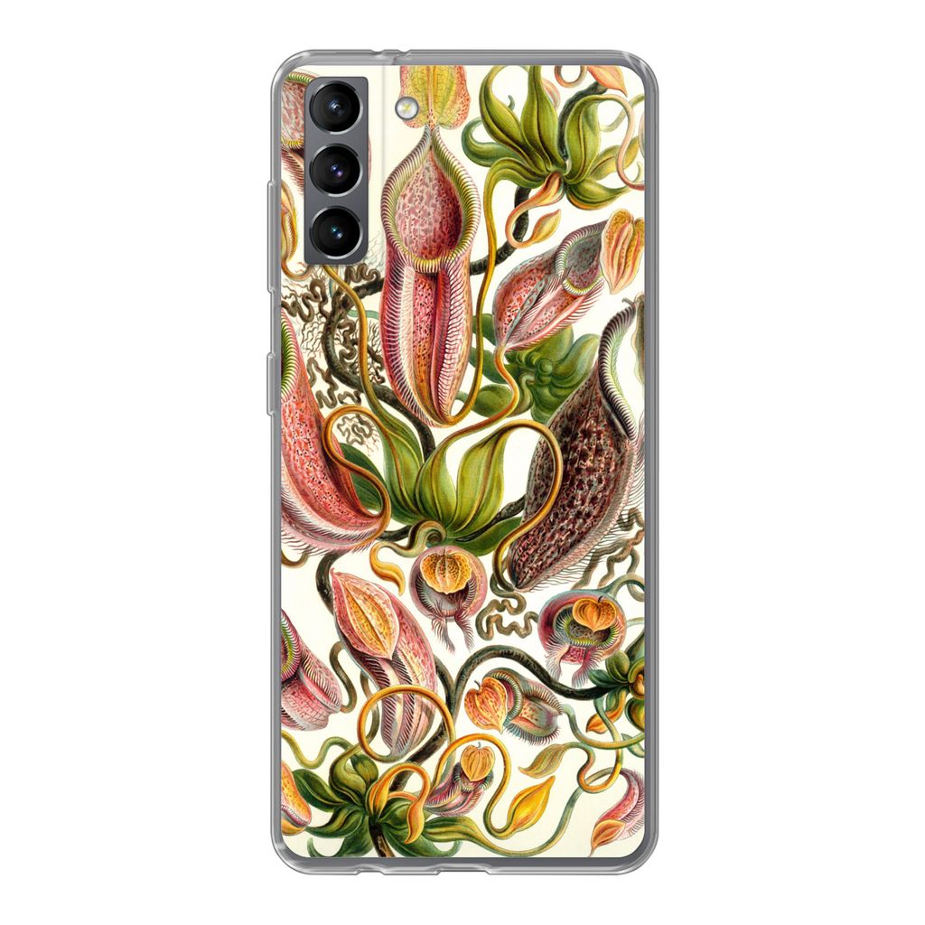 MuchoWow Handyhülle Schutzhülle Hülle für Samsung Galaxy S21 Plus Nepenthaceae - Künstliche Blumen Silikon Softcase Handy Hülle - Handy-Tasche