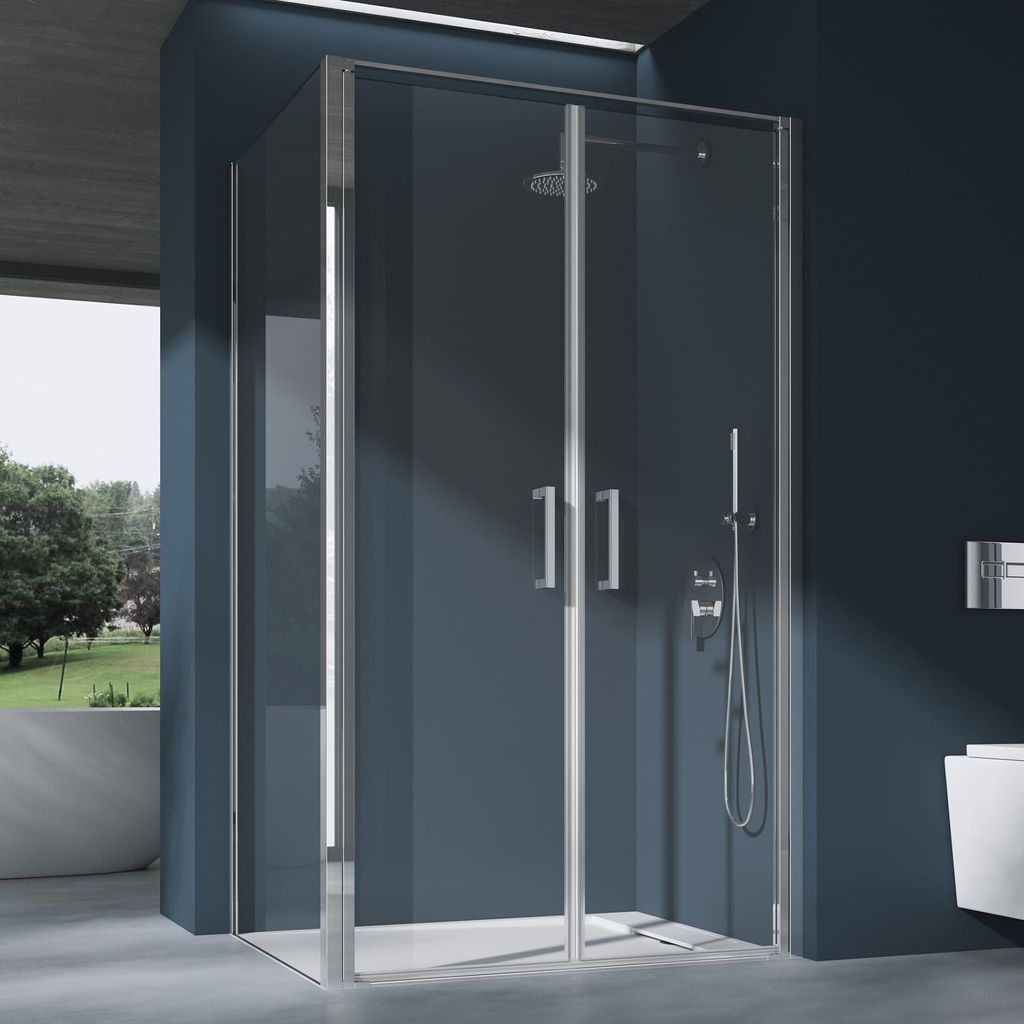 doporro Eck-Duschkabine Ravenna66 80x90x195cm Eckdusche mit Duschtasse ESG-Sicherheitsglas Klarglas inkl. beidseitiger Easy-Clean-Beschichtung