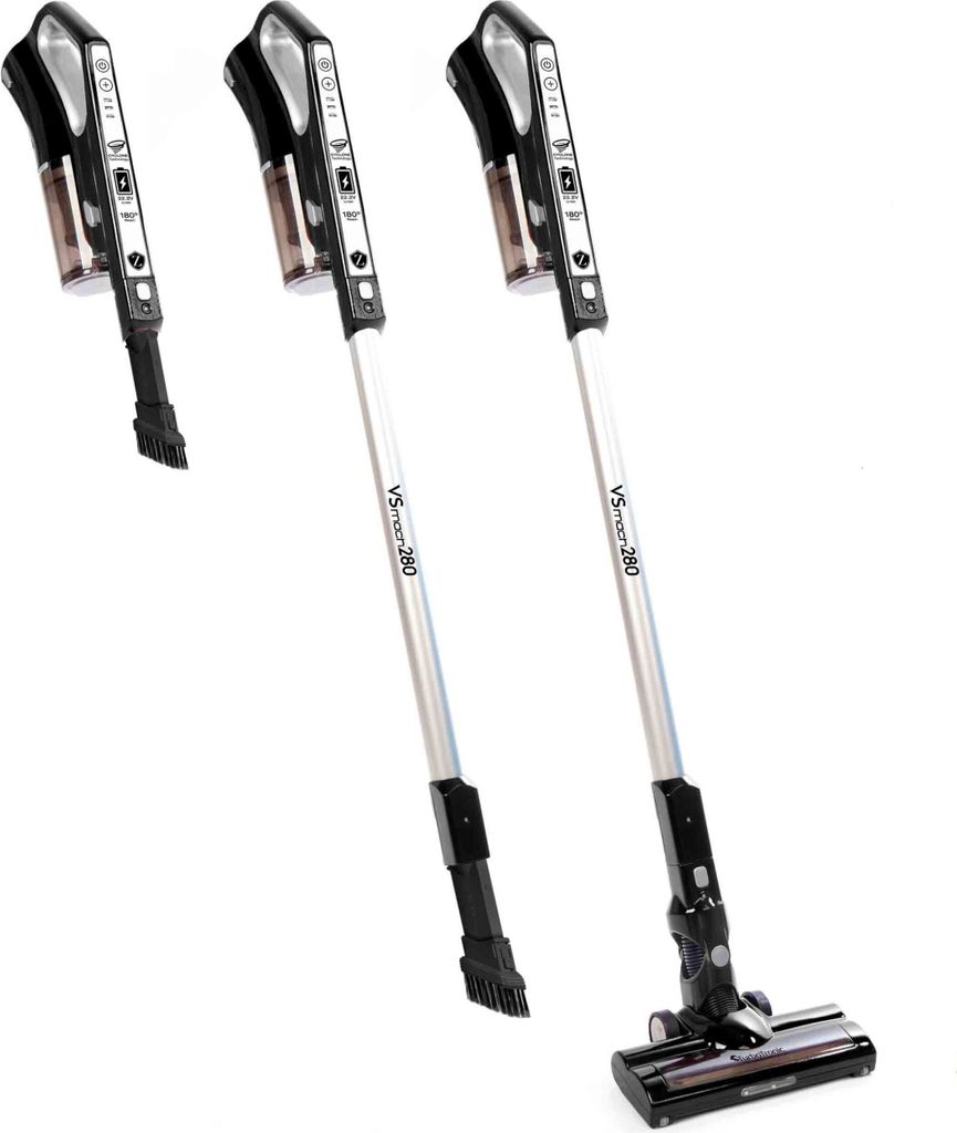 TurboTronic 22.2 V Akku Staubsauger VS-280 LI-ION Multi-Zyklon mit rotierender Bodenbürste Handstaubsauger Stiel Akku Sauger Bodensauger Schwarz