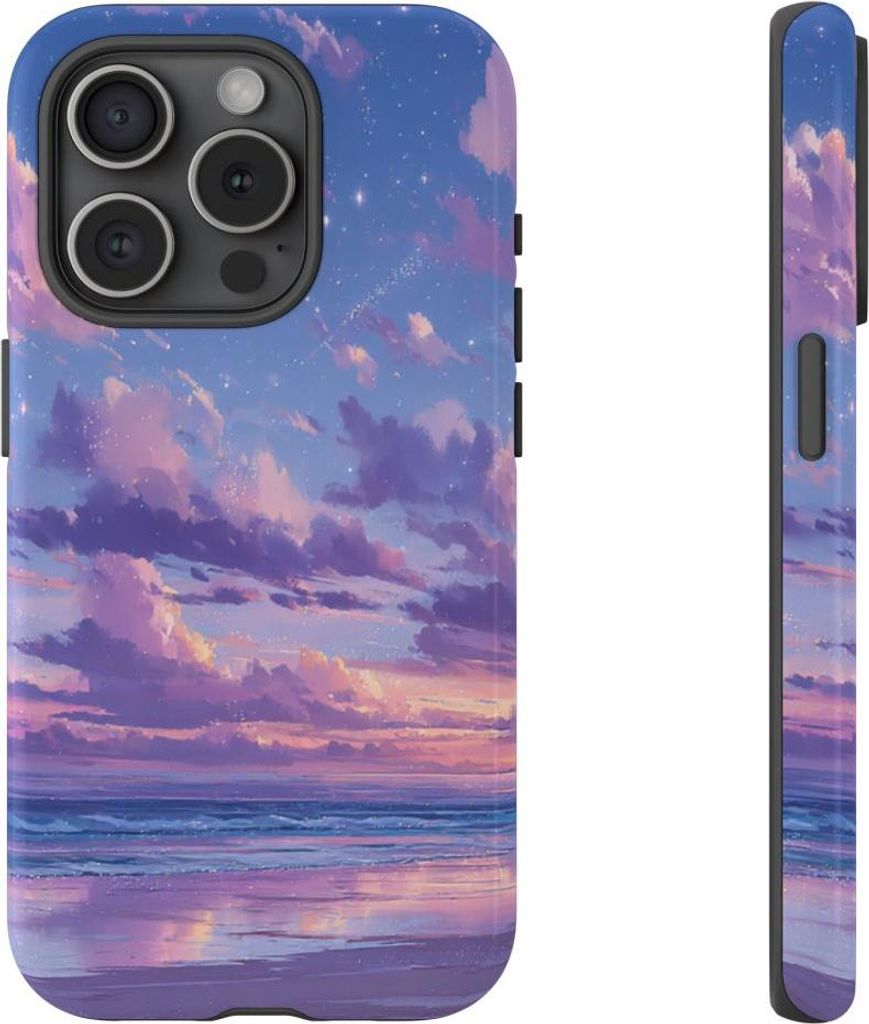 Sanfter Sonnenuntergang in Violett über dem Meer – Hülle Kompatibel mit iPhone 15 Pro