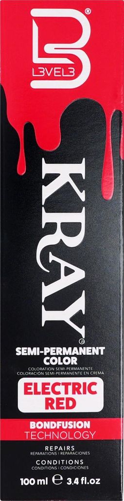L3VEL3 Kray Color Electric Red 100 ml – Semi-permanente Haarfarbe, intensives Rot, BondFusion, ammoniakfrei