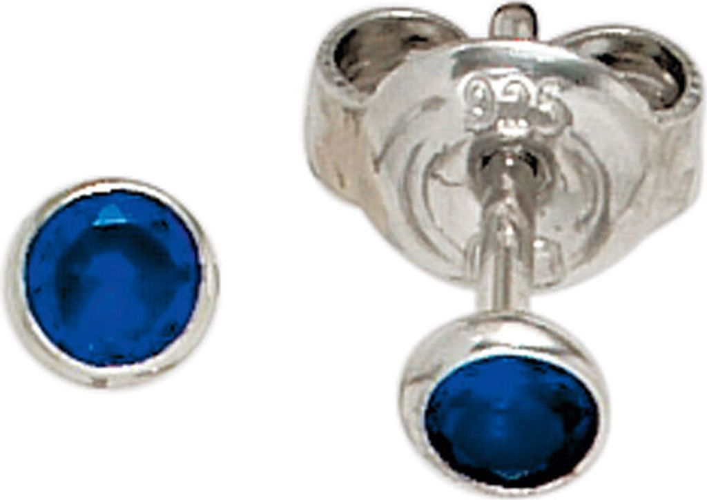 JOBO Ohrstecker rund 925 Sterling Silber rhodiniert 2 Zirkonia blau Ohrringe