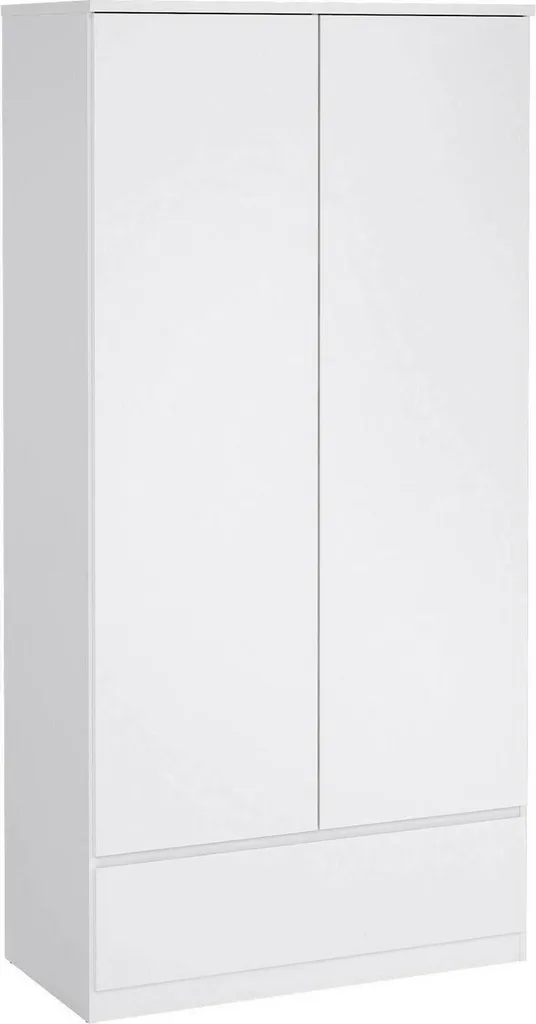 Grande Armoire de Chambre Blanche Brillante NAIA avec Portes Battantes