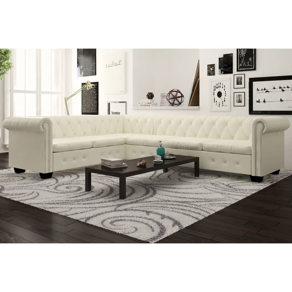 vidaXL Chesterfield Ecksofa 6-Sitzer Kunstleder Weiß - Sofas