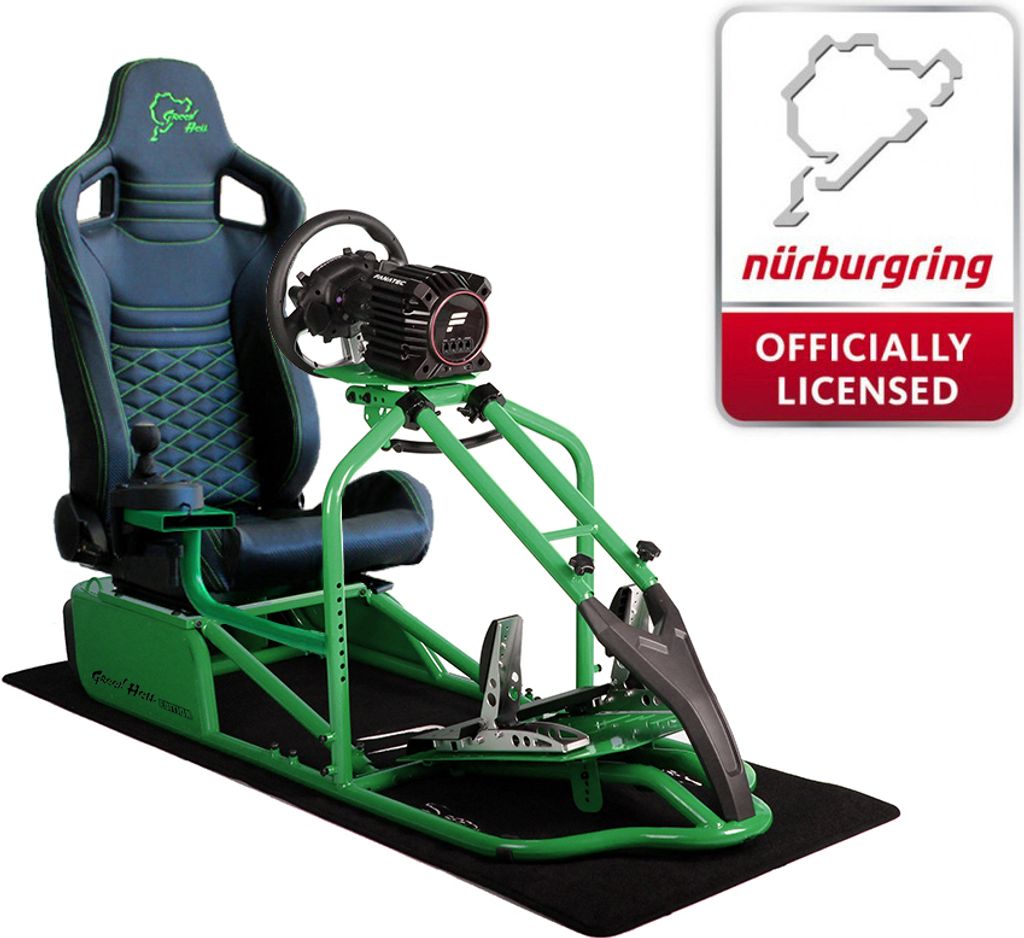 SIM Racing Cockpit Seat Pro Sim Rig GRÜN | Gaming Simulator Cockpit - Green Hell - Grüne Hölle Edition NGH Edition Carbonfaser Look