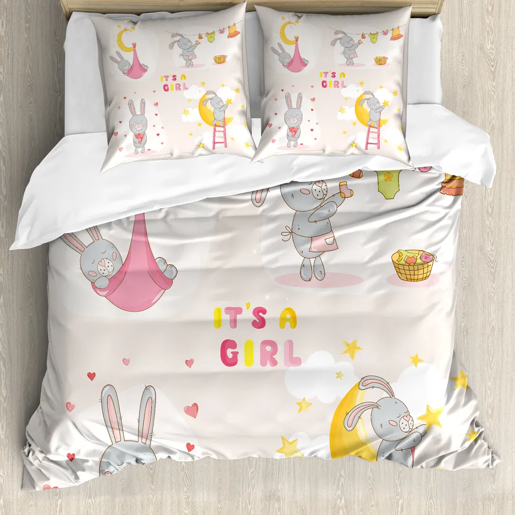 Parure de lit 200x200 cm lapin jaune beige en microfibre de qualité