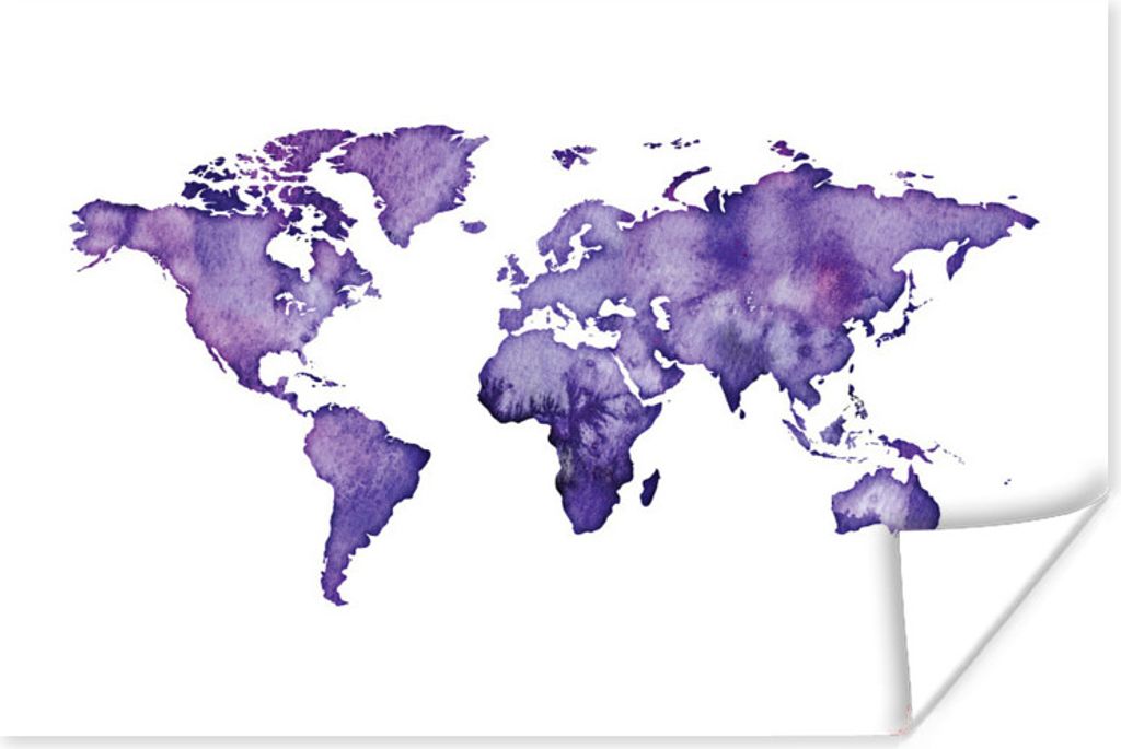 MuchoWow Poster Weltkarte - Aquarell - Violett 120x80 cm - Bilder