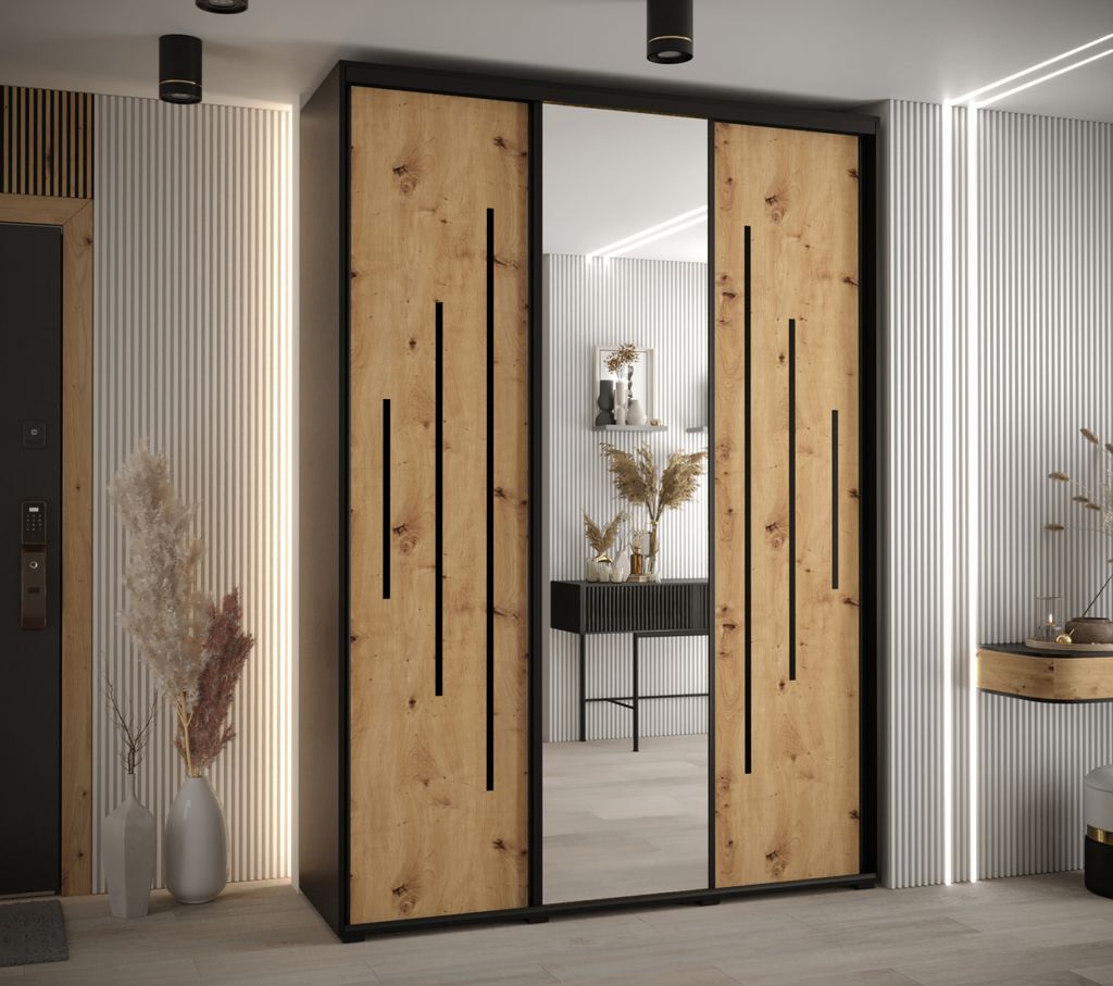 Kleiderschrank ASIRI 13 - 170/45 cm, schwarz / Eiche handwerklich / schwarz