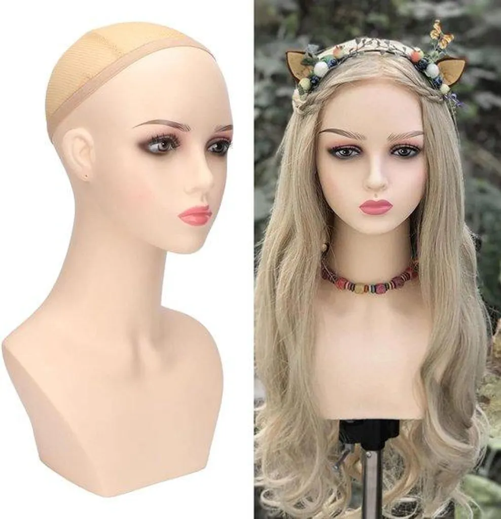 Tête d'Exposition de Perruque et Lunettes - Buste de Mannequin Femme 45cm