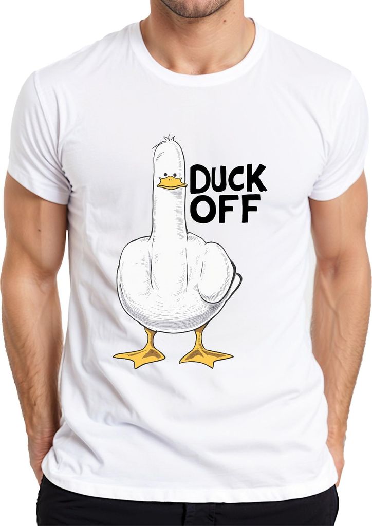 Duck Off freche Ente Mittelfinger sarkastisch Geschenk Lustig Herren T-Shirt, Weiß, XXL