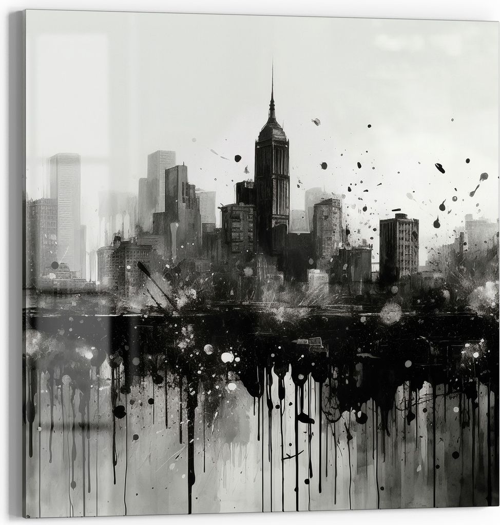 DEQORI Magnettafel Glas 50x50 cm 'Stadt im Verfall' beschreibbar Whiteboard Pinnwand Küche