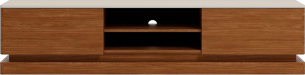 TV-Schrank mit 2 Schubladen und 2 Fächern mit LED-Beleuchtung aus MDF – Dunkel natur und beige – DEVIKA von Pascal MORABITO