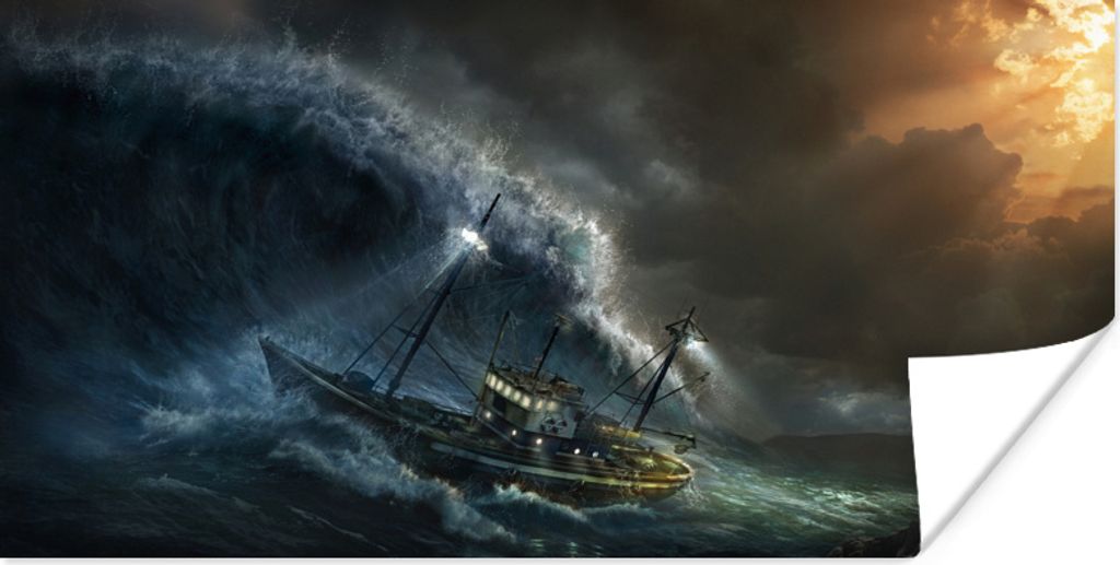 MuchoWow Poster Ein Fischerboot auf stürmischer See 120x60 cm - Bild