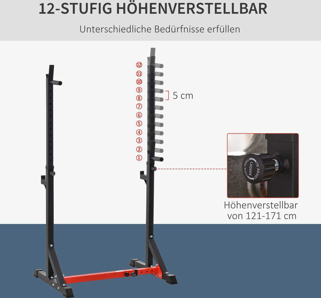HOMCOM Stojan na činky, výškově nastavitelný stojan na Obrázek produktu 7