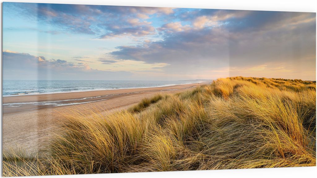 DEQORI Küchenrückwand Glas 100x50 cm 'Dünen am Meer' Spritzschutz Bad Rückwand Küche