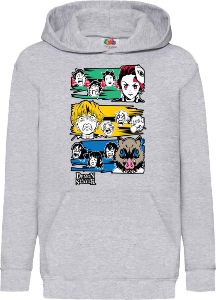 Kinder Kapuzenpullover Demon Anime Slayer Tanjiro Zenitsu Inosuke 001, 7-8 Jahr - 128 / Grau