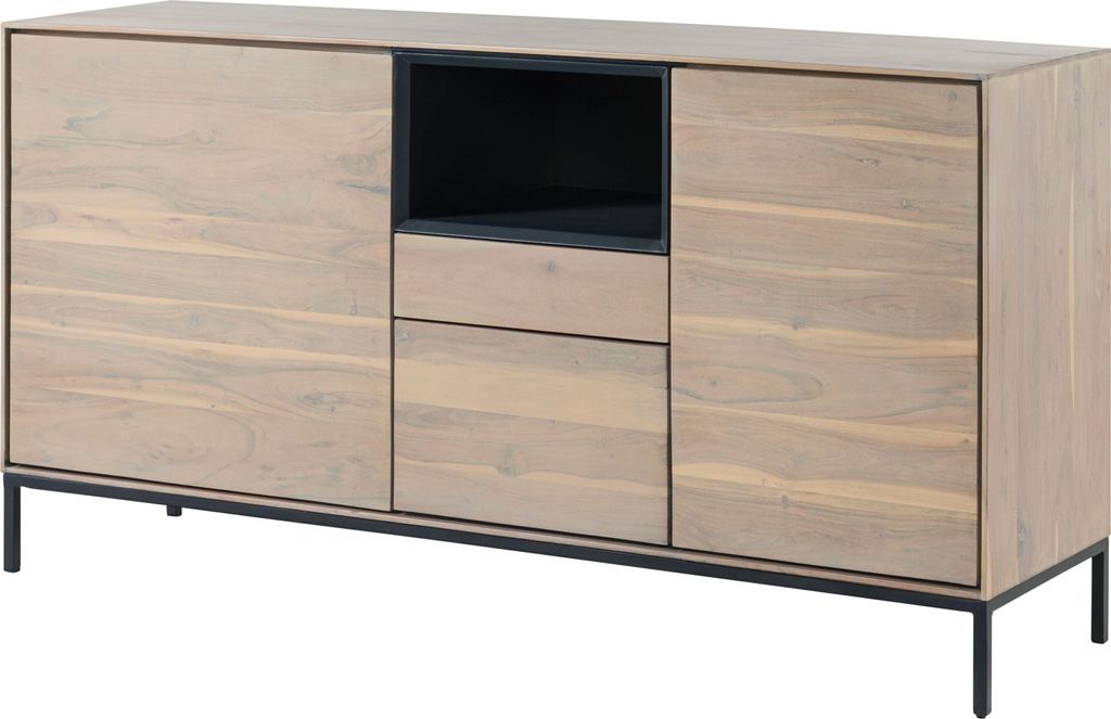 MASSIVMOEBEL24 Sideboard Akazie 160x45x85 grau-weiß geölt CHICAGO #04