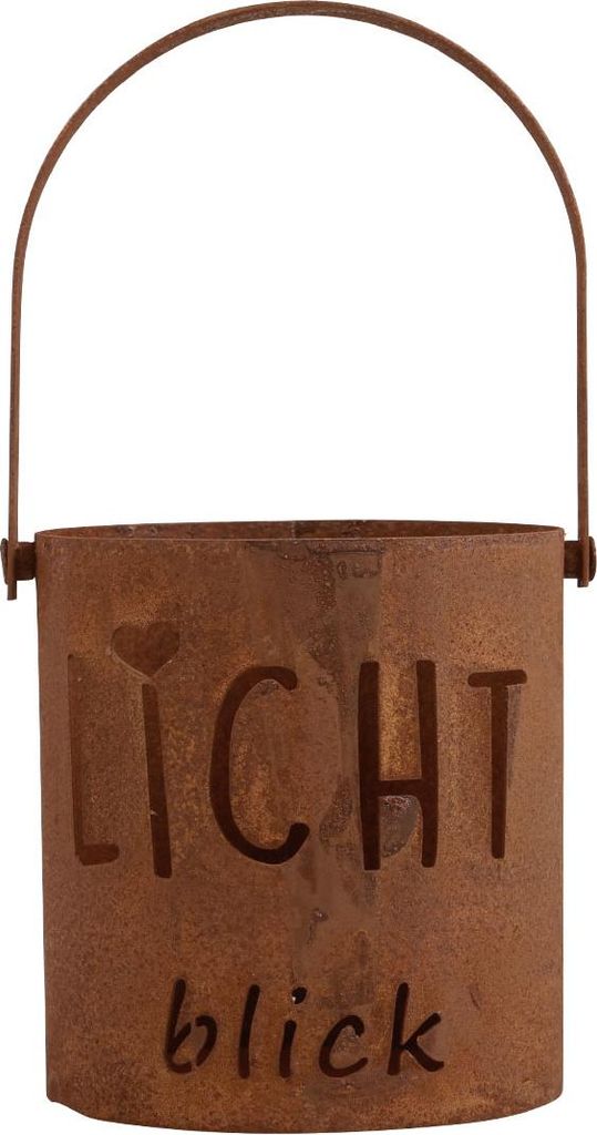 Metall Laterne Windlicht Edelrost Deko mit Schriftzug Lichtblick, 2 Stück