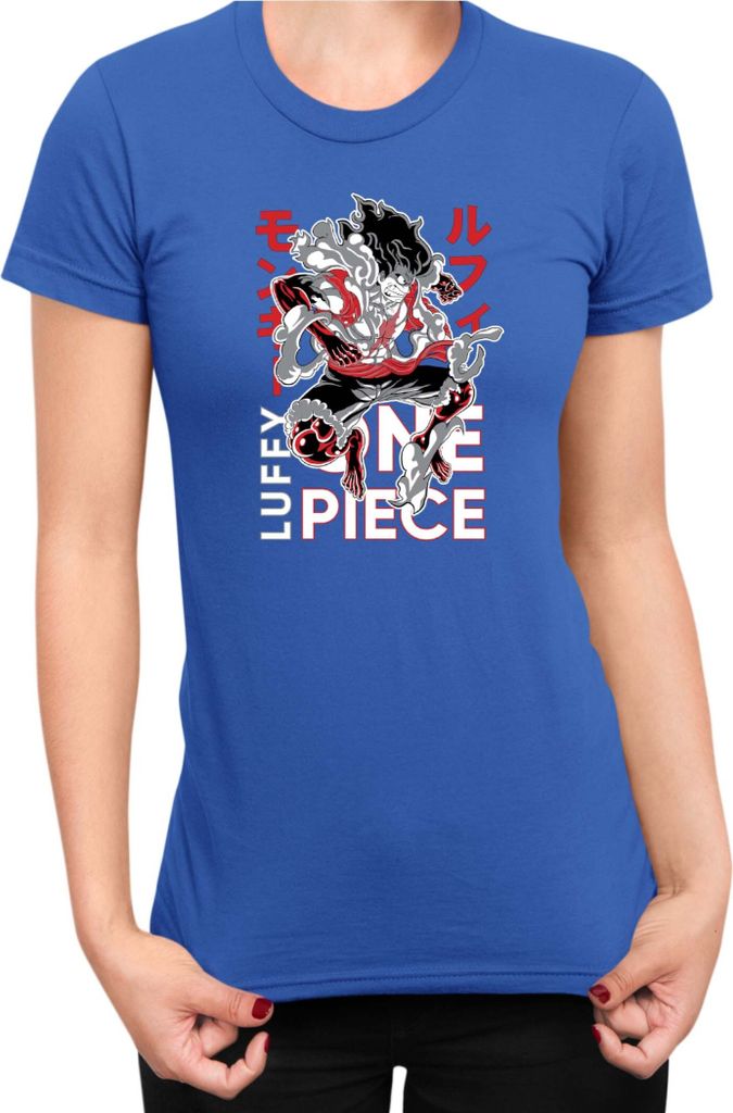 Damen T-Shirt Japan Anime Manga One Manga Piece Anime Luffy 02 Luffy Dance, Lady M / Blau