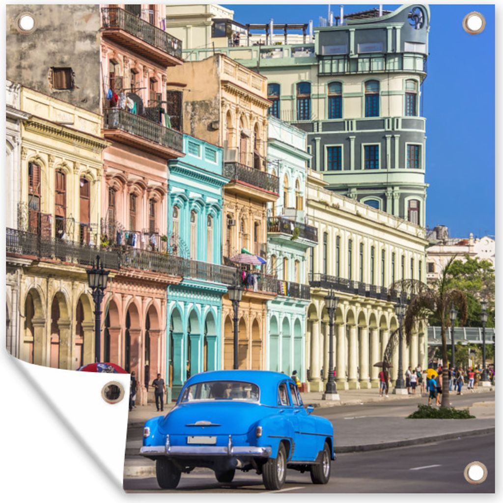 MuchoWow 100x100 cm Outdoor-Poster Gartendeko Sichtschutz Garten Poster für den Garten Farbenfrohe spanische Architektur bei Kuba in Nordamerika