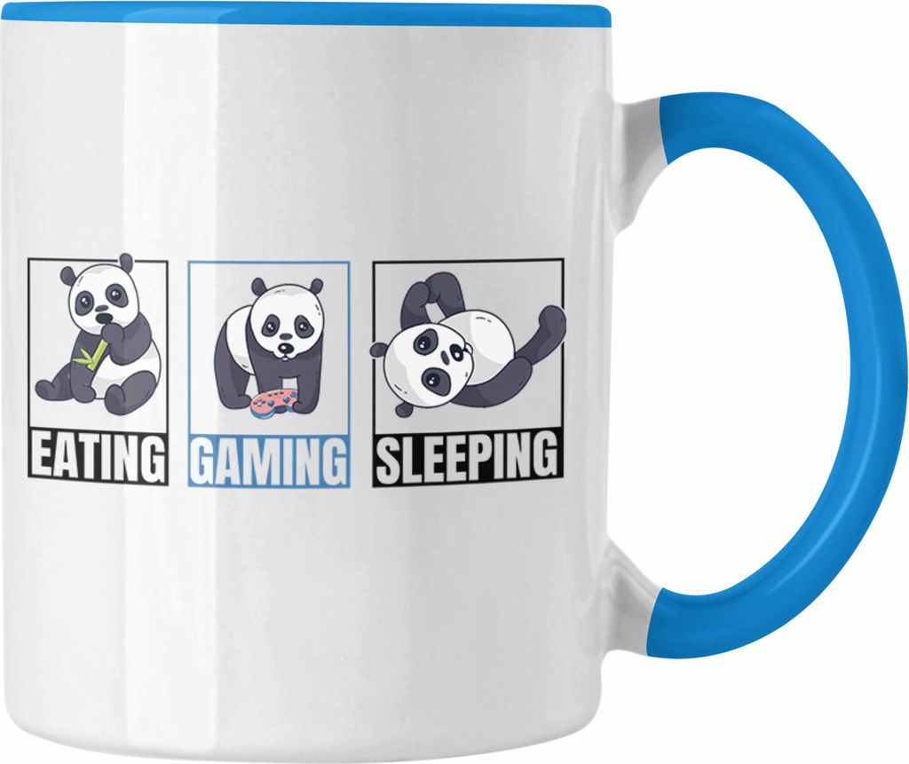 Trendation - Lustige Panda Tasse Geschenk Gamer Gaming Zocker Geschenkidee für Jungs (Blau)