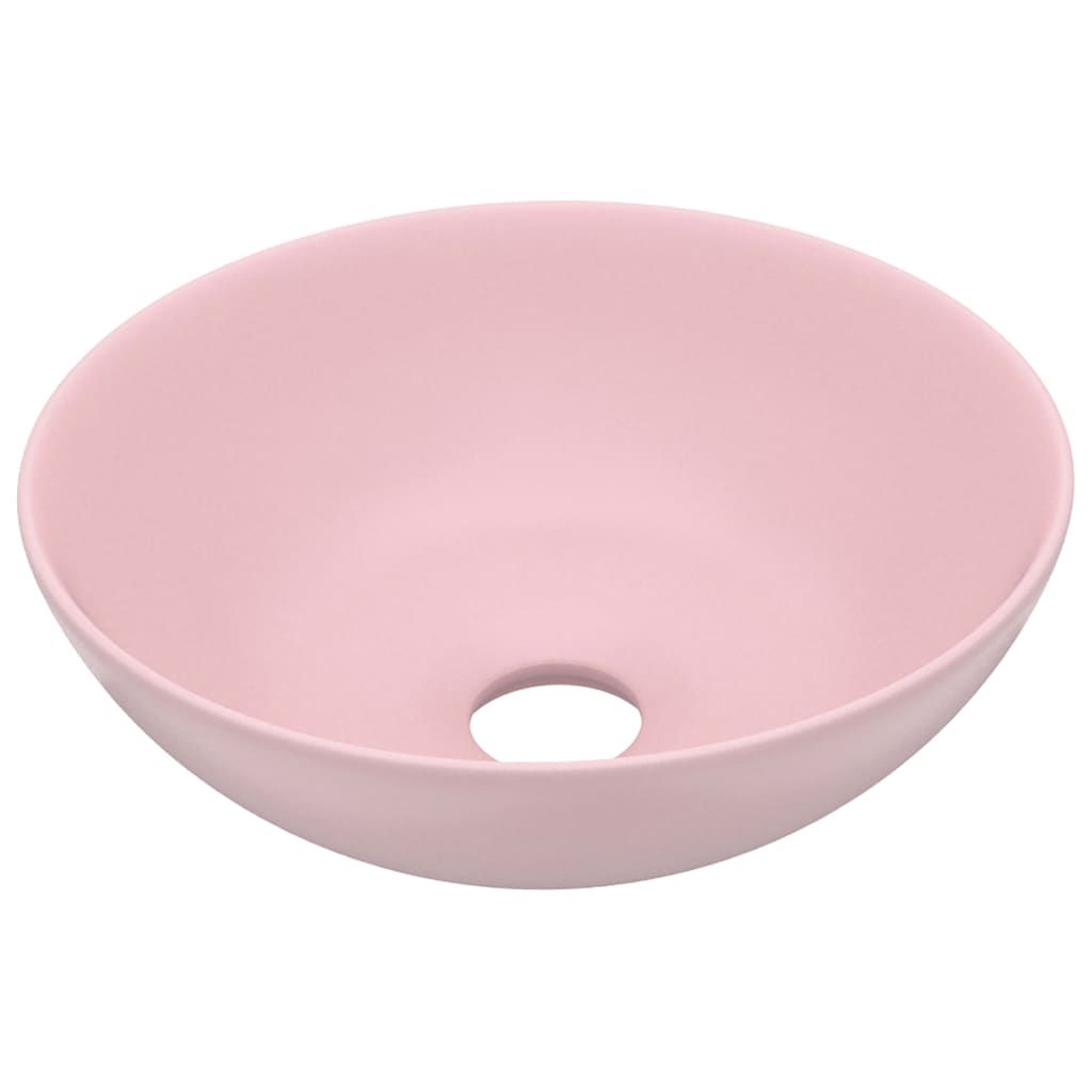 vidaXL Umywalka ceramiczna matowa różowa okrągła Zdjęcie produktu 