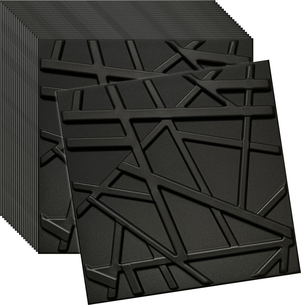 Verdico | 3D Wandpaneele Polystyrol - Schwarz - 50x50 Cm - 20 Stück - Deckenpaneele - 5 m2