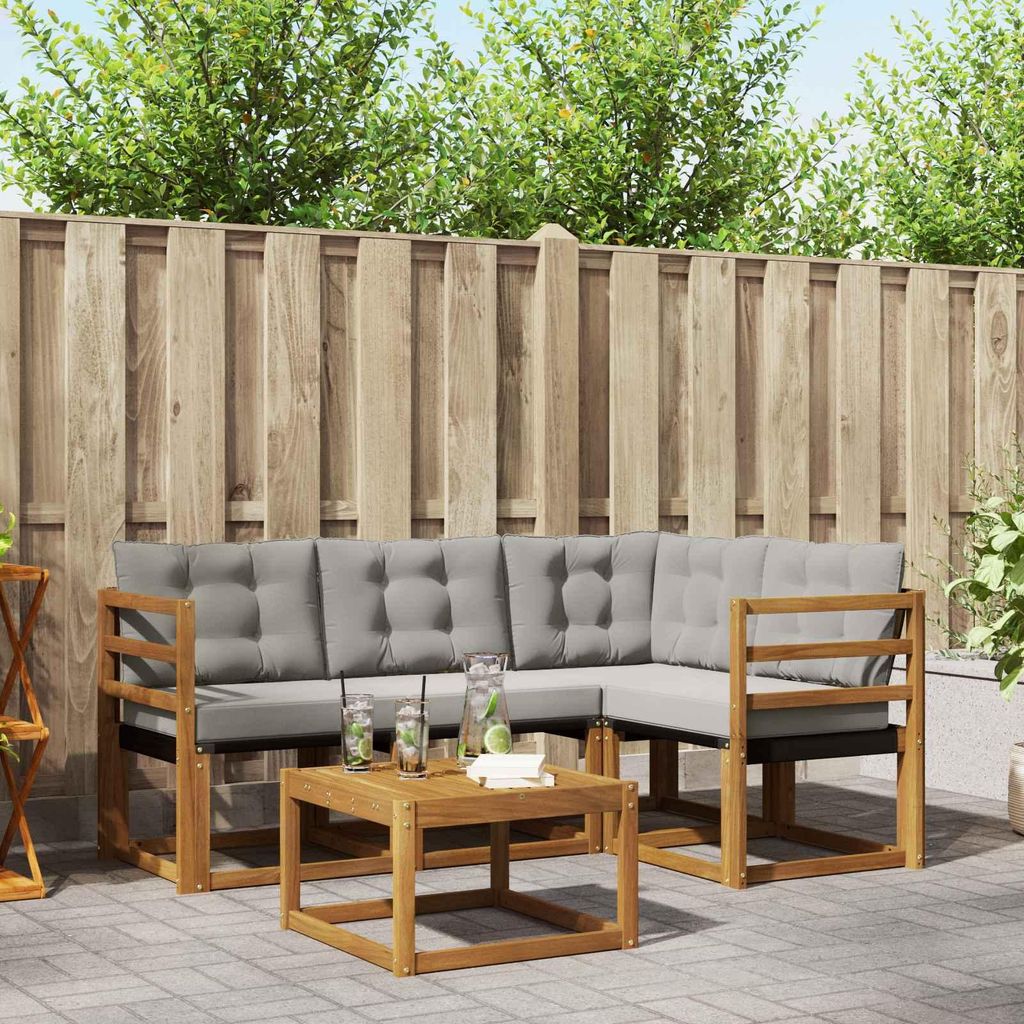 "2026 Aktion"Outdoor-Sofagarnitur - CLORIS - Balkonmöbe/Sitzgruppe - mit Kissen 5 pcs - Moderne Design - Natürlich und Hellgrau - Gartensofas Pro...