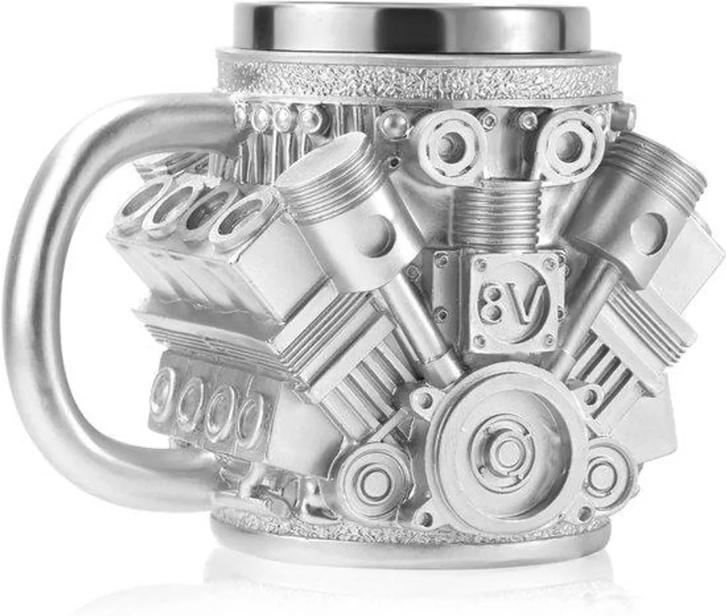 Tasse à café moteur V8 argentée personnalisable - Cadeau original auto