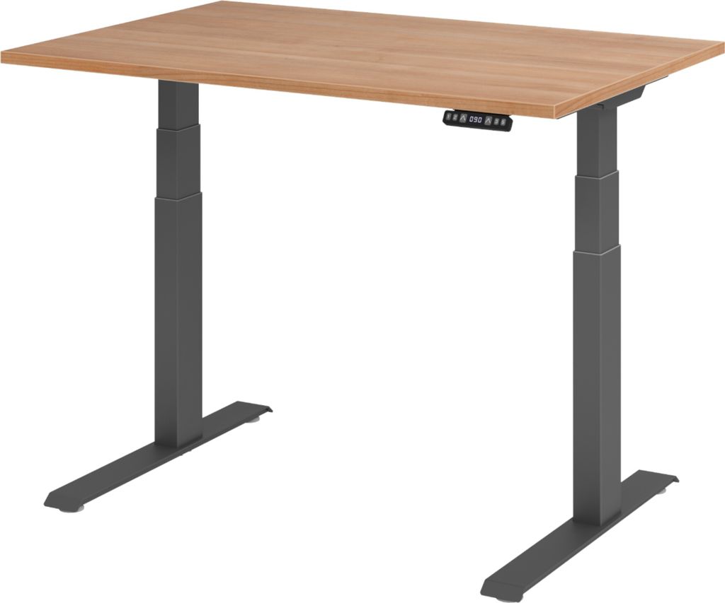 bümö Schreibtisch elektrisch XDKB - Größe: 120 x 80 cm, Gestell: Graphit, Nachbildung: Nussbaum