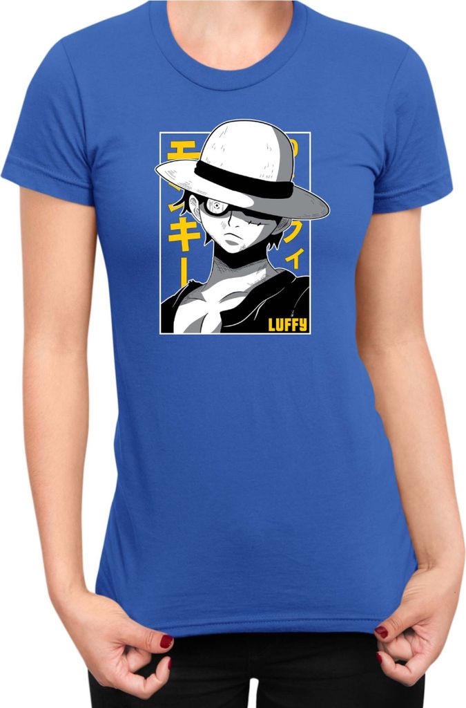 Damen T-Shirt Japan Anime Manga One Manga Piece Anime Luffy 01 Strawhat, Lady XS / Blau