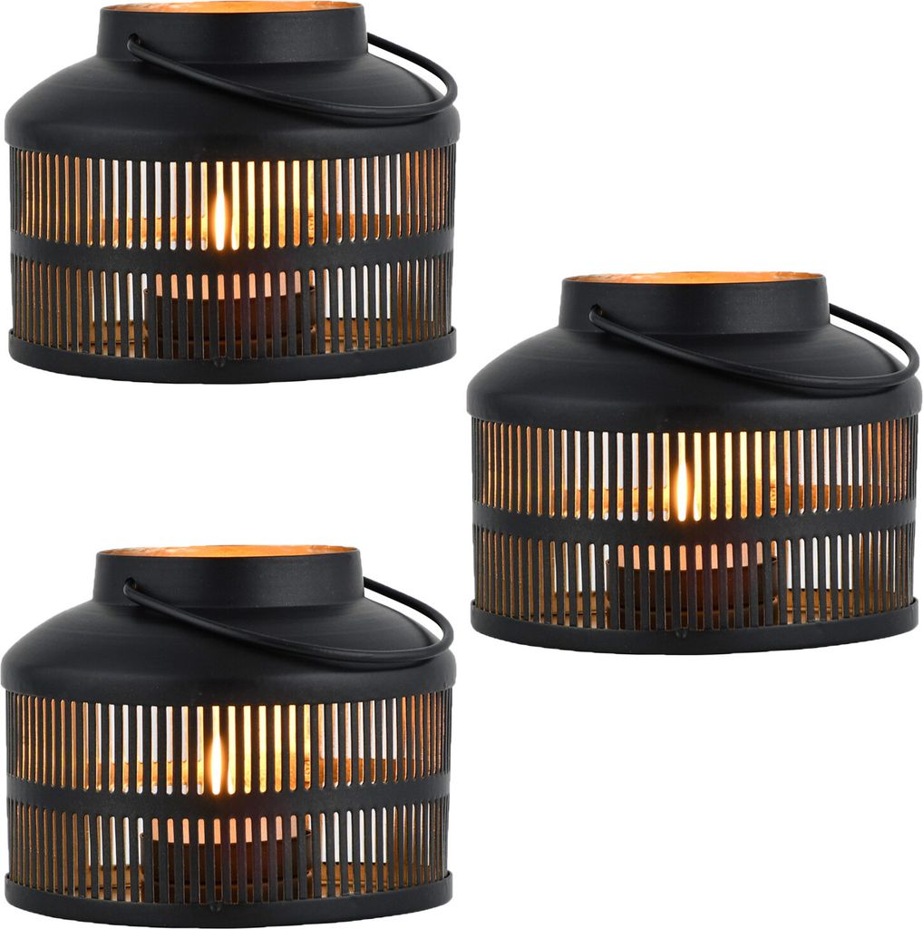 Marrakesch 2er Set Orientalische Deko Teelichthalter rund aus Metall 10cm groß schwarz gold | Kerzenhalter Solta als Frühling Wohnzimmer Tisch De...