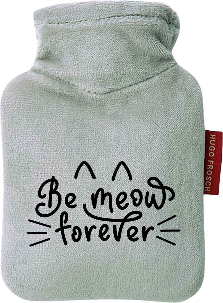 Huuraa Mini-Wärmflasche Be meow forever Katze 0,2 Liter Grey Mini Veloursbezug Taschenwärmer Geschenkidee