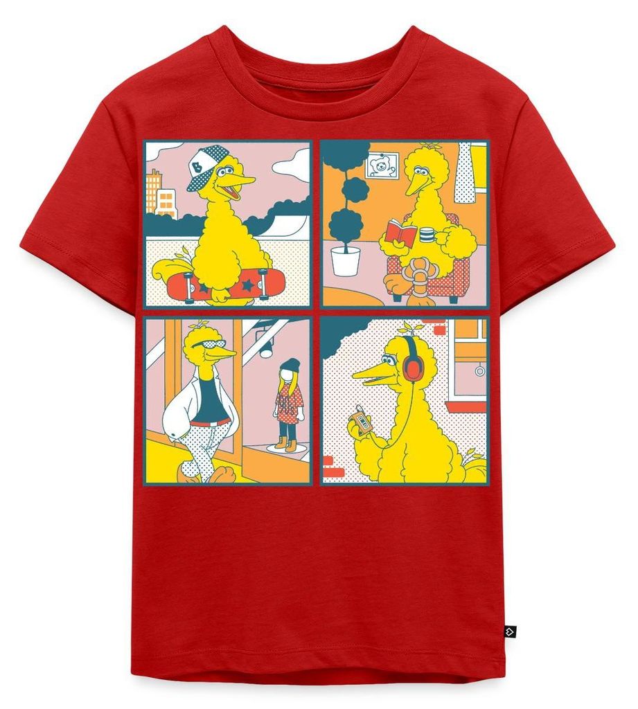 Spreadshirt Sesamstraße Bibo Comic Kacheln Kinder Premium T-Shirt, 110/116 (4 Jahre), Rot