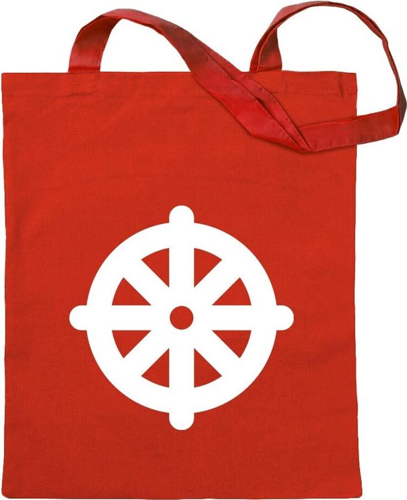 Kiwistar - Baumwolltasche - rot - Dharmachakra Buddhismus - Tragetasche Stoffbeutel Umhängetasche Langer Henkel