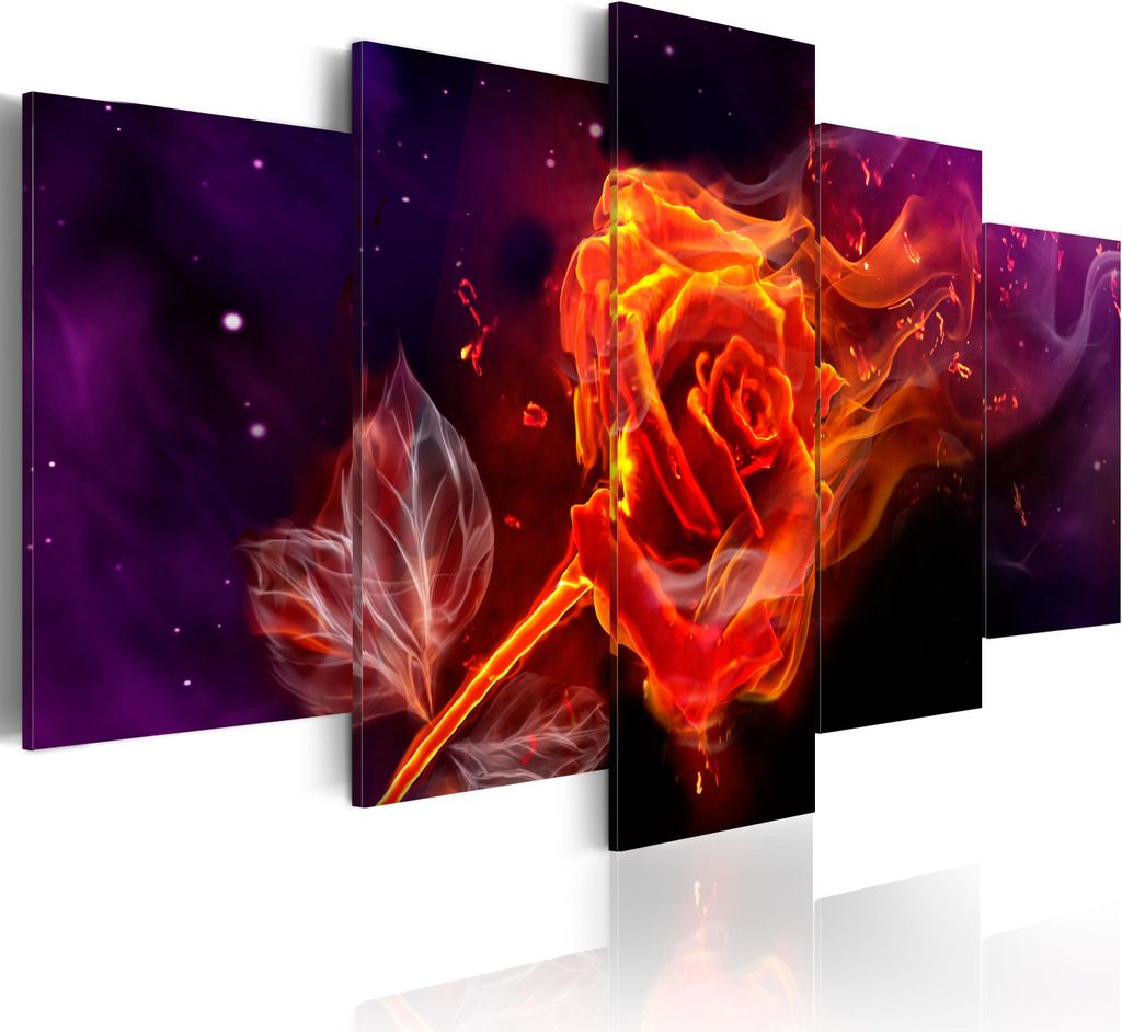 Leinwandbilder Abstrakt 200x100 cm Vlies Leinwandbild 5 tlg Kunstdruck modern Wandbilder XXL Wanddekoration Design Wand Bild - Blumen Rose Flamme R...
