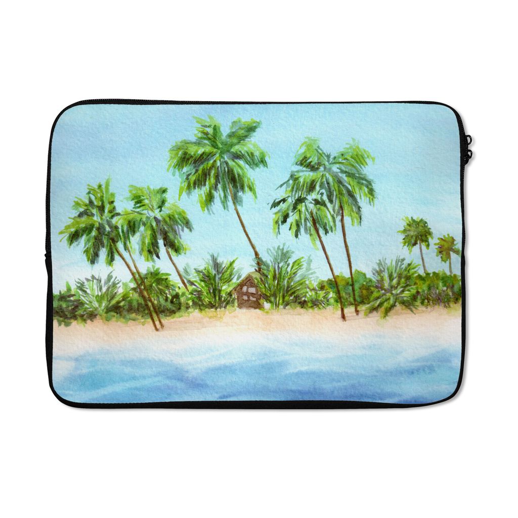 MuchoWow Laptop Hülle 13 Zoll Palme - Hütte - Strand Laptoptasche - Laptophülle - Sleeve - Rundumschutz