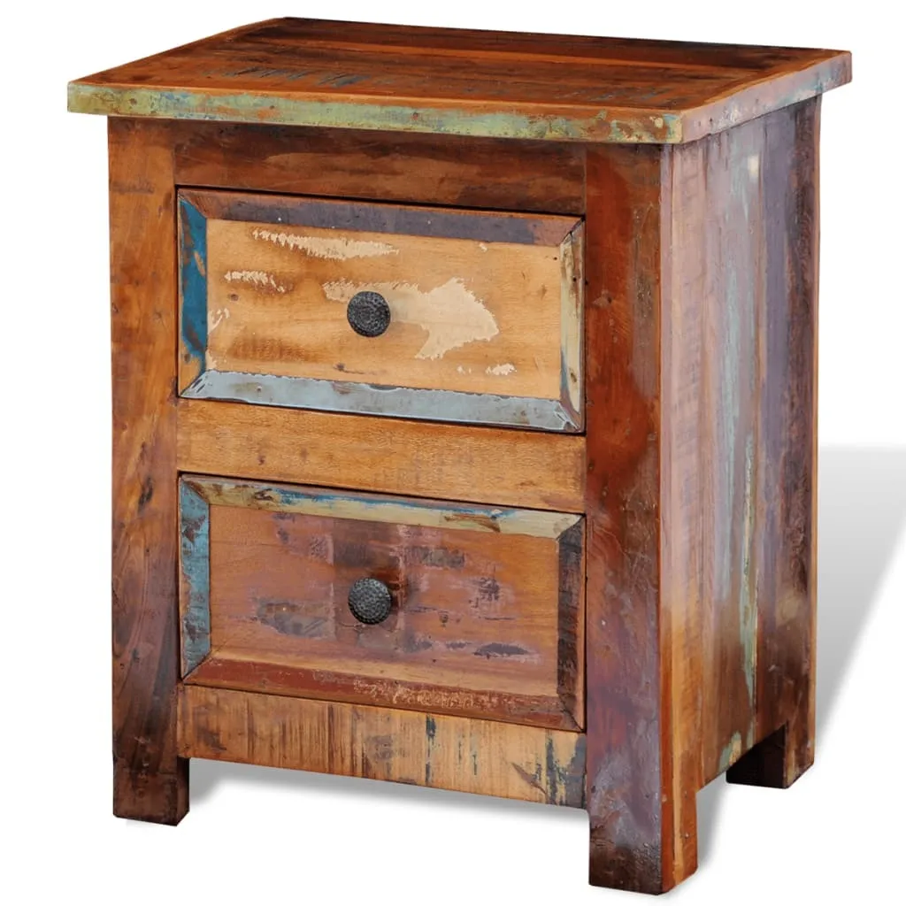 Meuble de rangement nuit vieux bois massif 2 tiroirs pour chambre