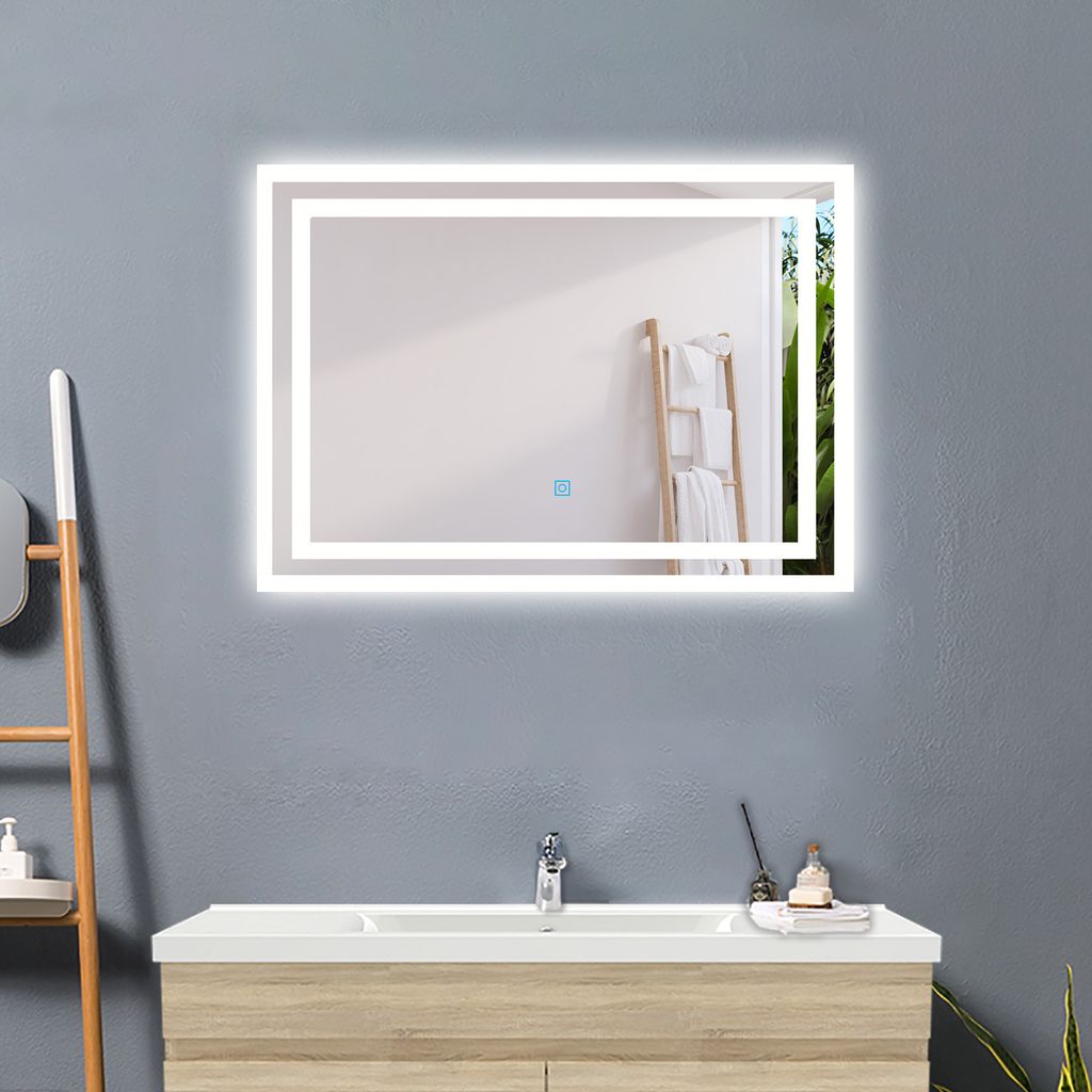 Badspiegel mit LED Beleuchtung 60x50cm Touchschalter Produktbild 