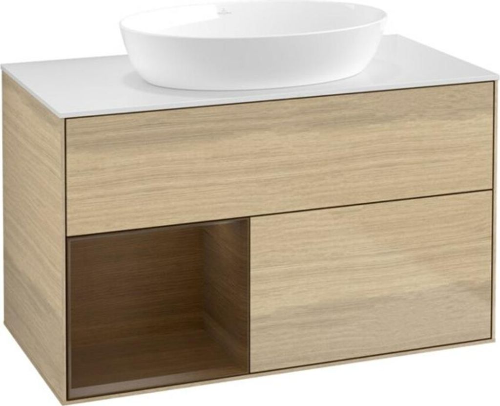 V&B Waschtischunterschrank Wandbeleuchtung Finion 100, Abd.-Pl. wh. m, Reg wal ven, Oa ven