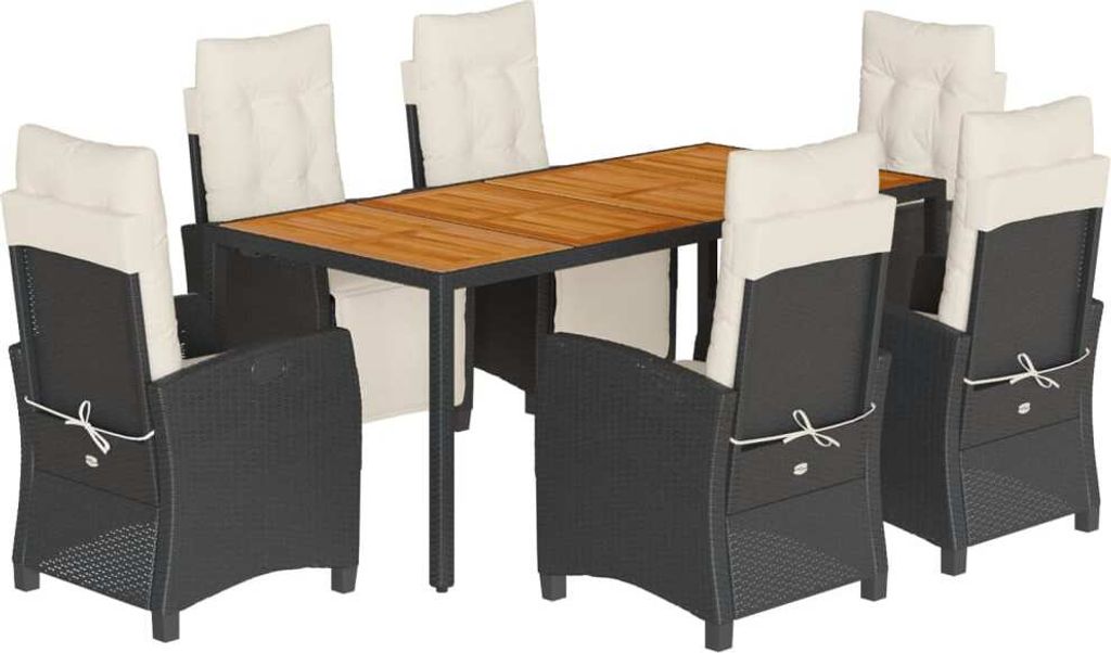 7-tlg. Garten-Essgruppe mit Kissen Schwarz Poly Rattan