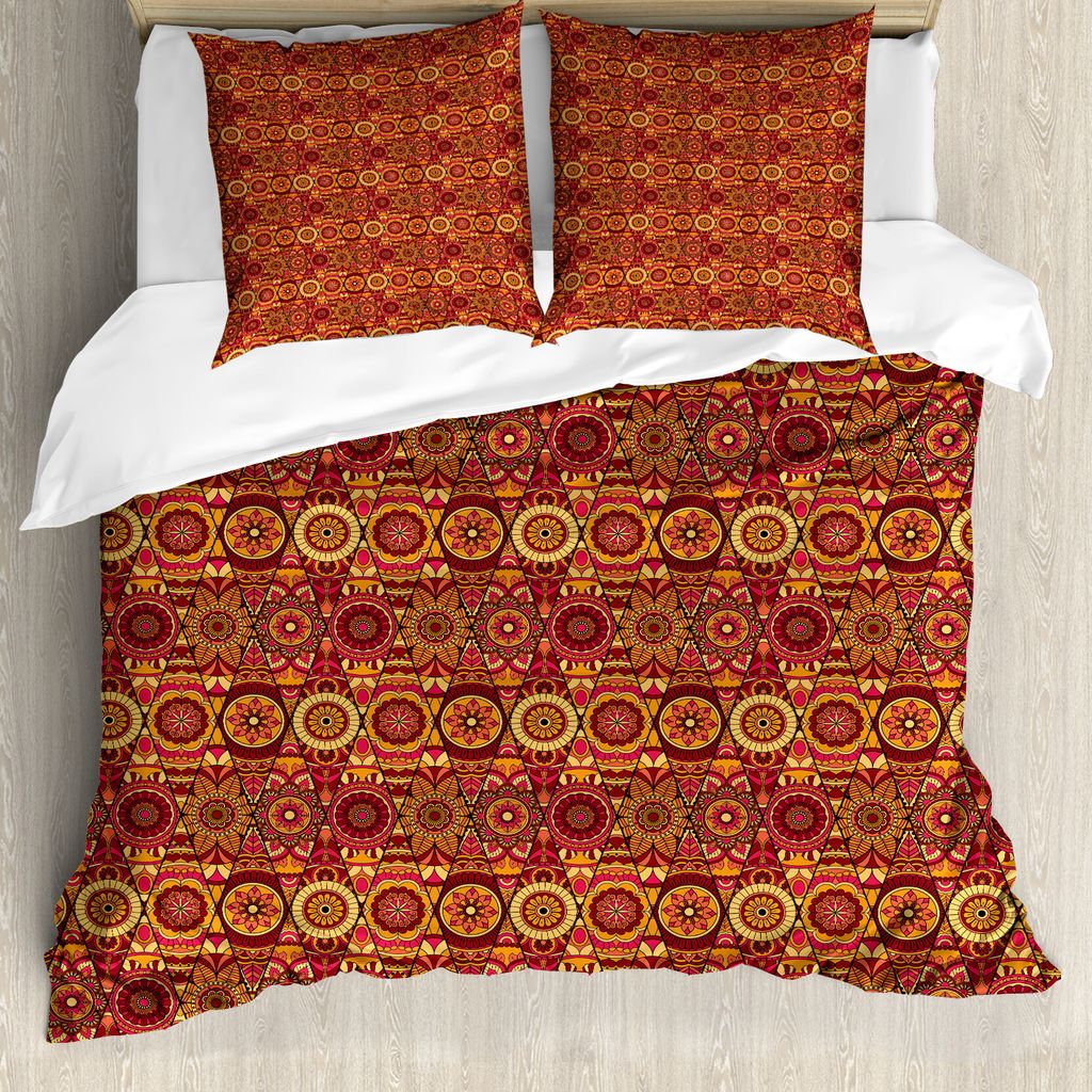 ABAKUHAUS Mandala Bettbezug, Floral Boho Geometric, Milbensicher Allergiker geeignet mit Kissenbezügen, 200 cm x 200 cm - 80 x 80 cm, Mehrfarbig