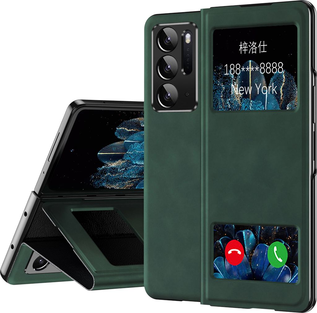 Oppo Find N Hülle, Schlank Flip Leder View-Fenster Schutzhülle mit Standfunktion für Oppo Find N Grün