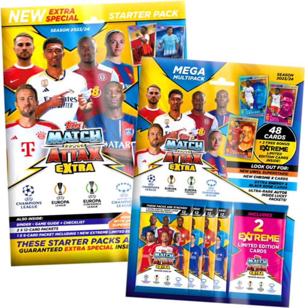 Topps Match Attax Karten Champions League Extra 2023-2024 - 1 Starter + 1 Multipack Sammelkarten