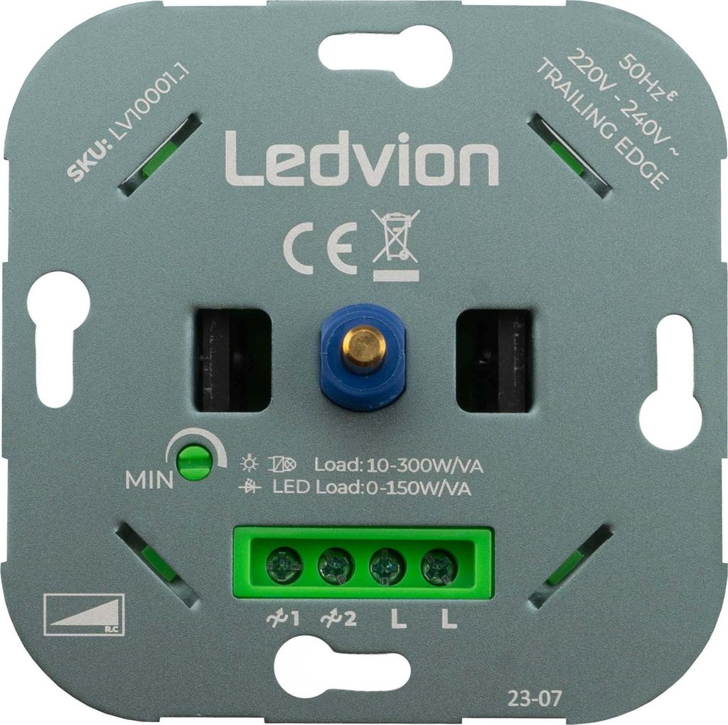 Ledvion - LED Dimmer Schalter, Drehdimmer Unterputz Dimmschalter, Phasenabschnitt, für dimmbare LEDs 0–150W / Halogen 10–300W, 220–240V, ohn...