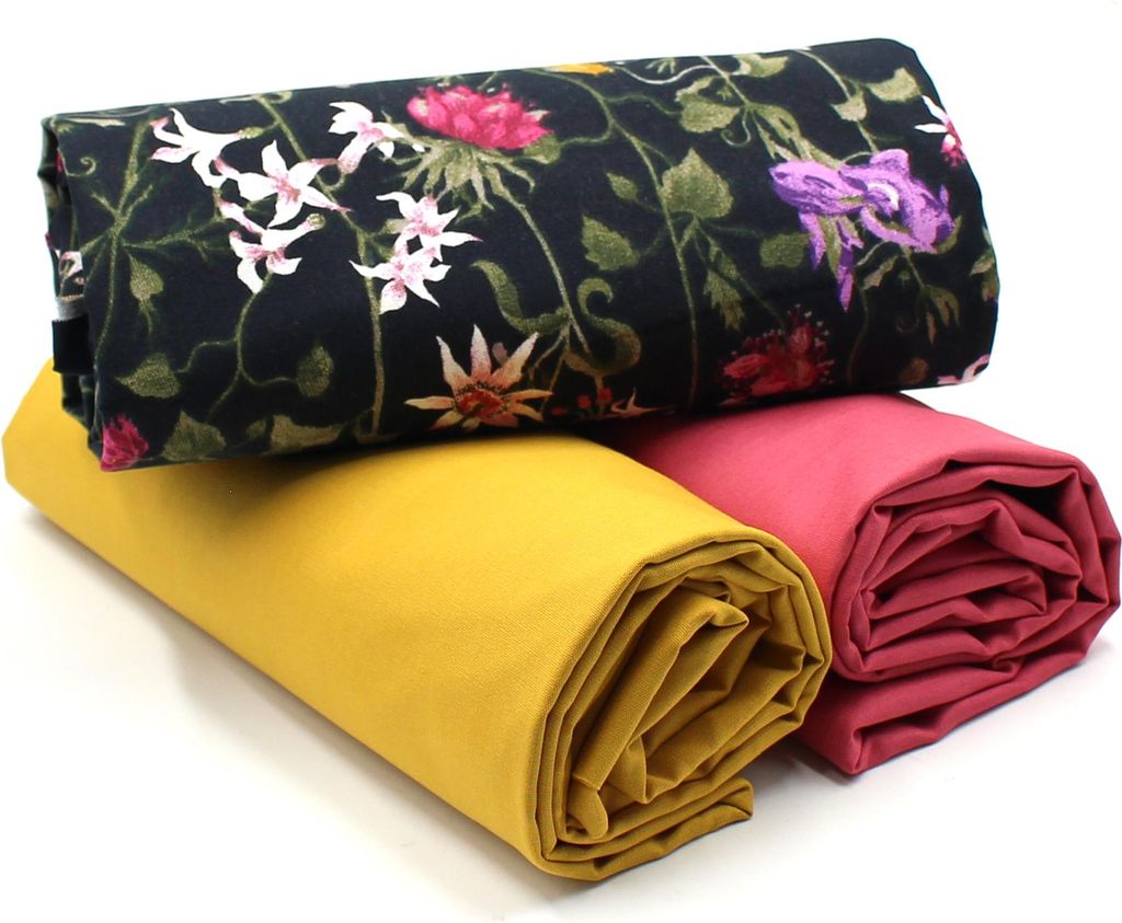 Blumen Set41 Baumwollstoff Druck + 2x Baumwollstoff Uni je 0,5m Stoffpaket DIY Projekt