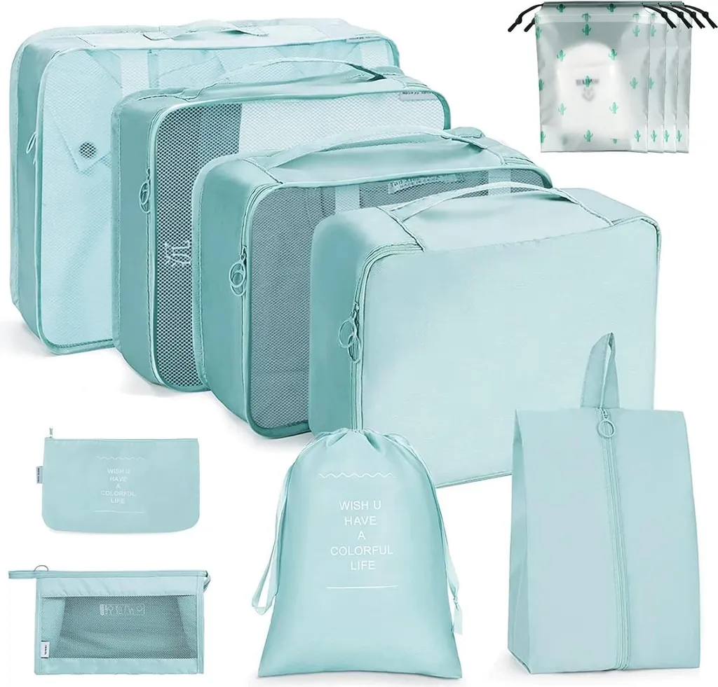 Set de rangement de voyage 12 pièces bleu - Cubes de bagage pratiques